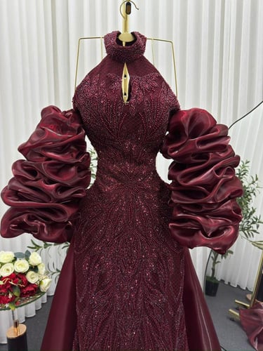 فستان سهره احمر الخمة خرز