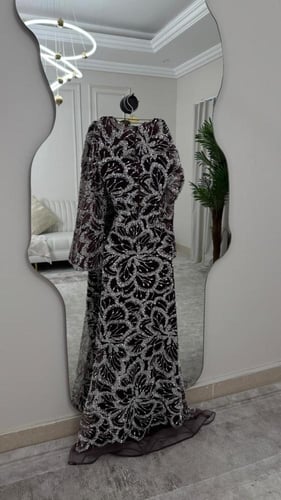 فستان سهره اسود تل مطرزه بخرز وفصوص زركون