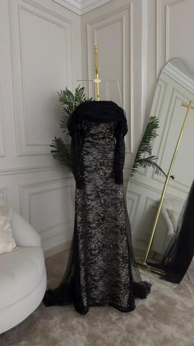 فستان سهره اسود خرز وتل