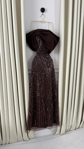 فستان سهره بني مطرز كامل