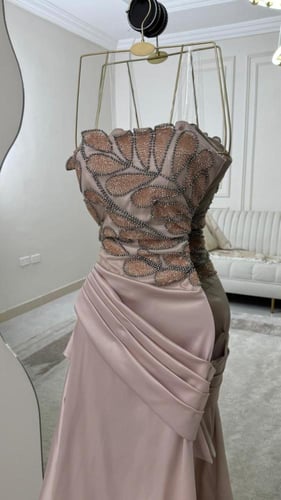 فستان سهره بيج خامه تفته وتطريز يدوي