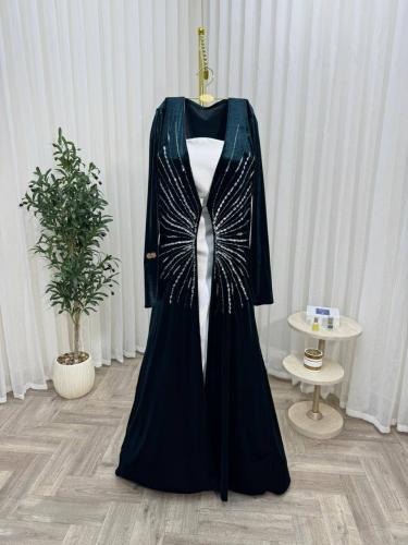 فستان سهره تركواز الخامة مخمل مع ميكادو+ تطريز يدو...