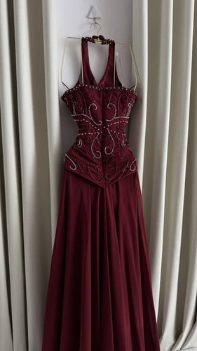 فستان سهره احمر شيفون تطريز يدوي