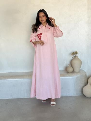 جلابية قطن بجيوب بنقش وردي Cosy pocket pink