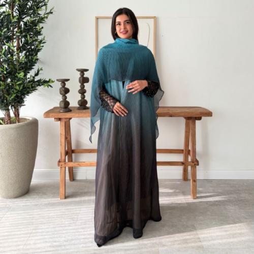 عباية اومبريه كحلي الأكمام تطريز اسود - navy ombre