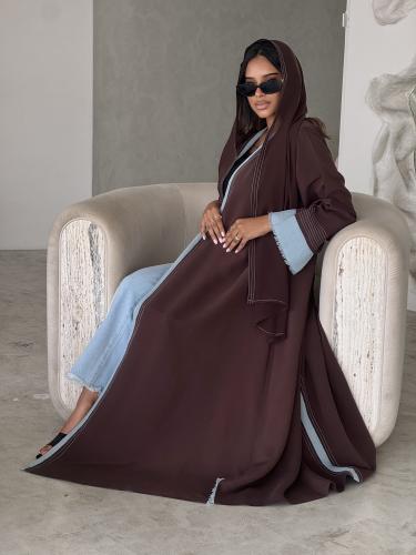 عباية ملونة بني Formal Brown كريب مغسول