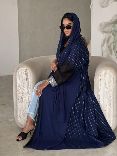 عباية ملونة shiny blue قطن كحلي كريب