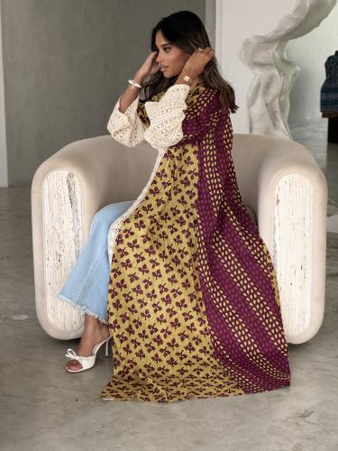 عباية ملونة عنابي و تفاحي Lime Soul اكمام كروشيه