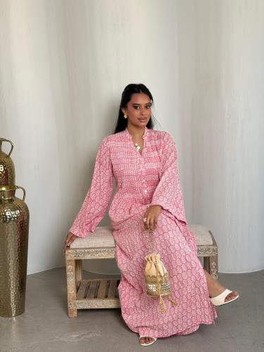 جلابية قطن طبقات بنقشة الزهور الوردية Lora pink fl...