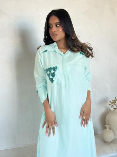جلابية قطن بجيوب بلون التيفاني Cosy pocket Tiffany