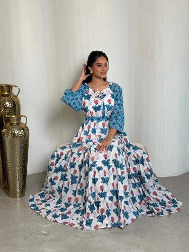 جلابية قطن طبقات مشجر وردي وأزرق Flora pink blue