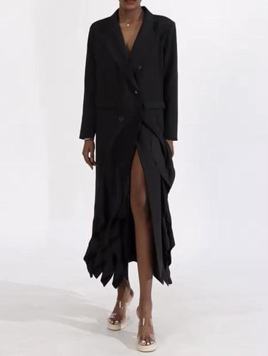 Black Ruffled Elegance Coat