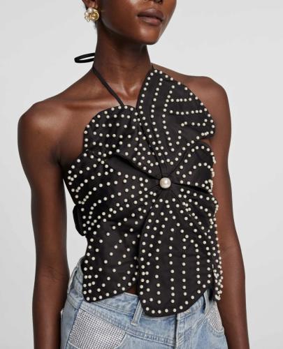 Georgina Flower Off Shoulder Top In Black