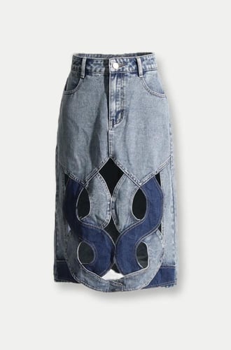 Celestial Wave Denim Skirt