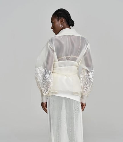 HHLine | بلوزة الأناقة الحالمة الشفافة بالتطريز وا...