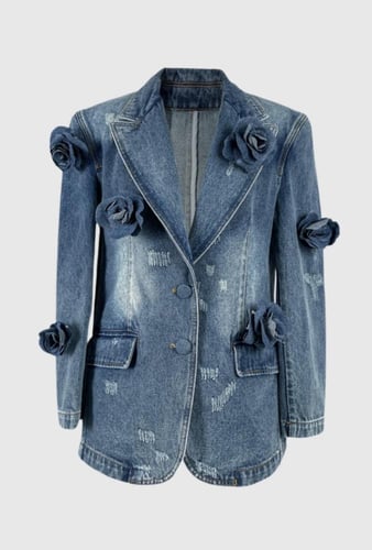 Fleur Denim Jacket with Floral Appliqués