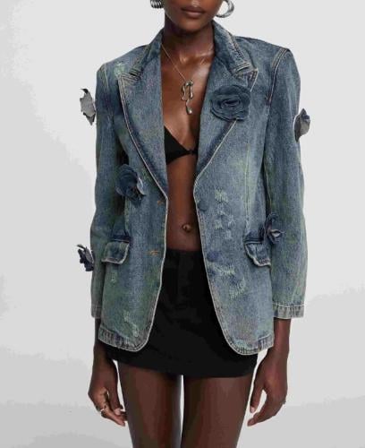Fleur Denim Jacket with Floral Appliqués