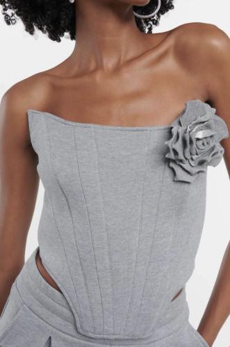 Gray Corset Top with 3D Floral Detail