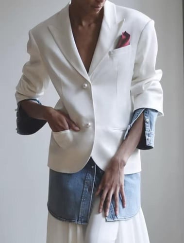 Blazer with Denim Accent