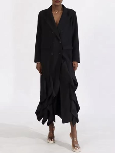 Black Ruffled Elegance Coat