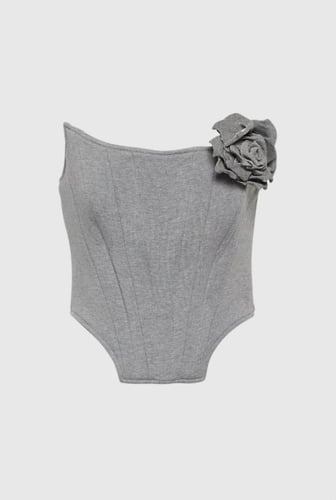 Gray Corset Top with 3D Floral Detail