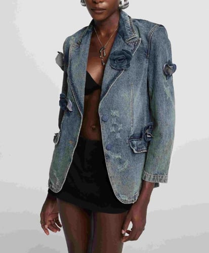 Fleur Denim Jacket with Floral Appliqués