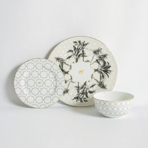 طقم عشاء مجموعة ( سعف ) أسود وذهبي 18 قطعة