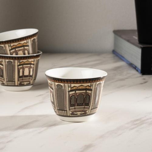 طقم فناجين قهوة مجموعة ( ليالي رمضان ) 6 قطع بني