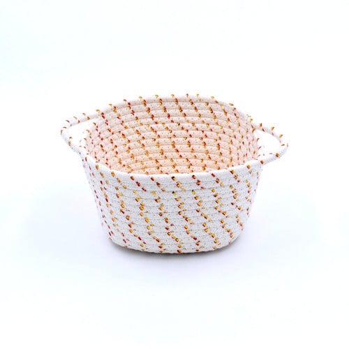 سلة تخزين منسوجة بشكل دائري جميل ورائع لون (أبيض ب...