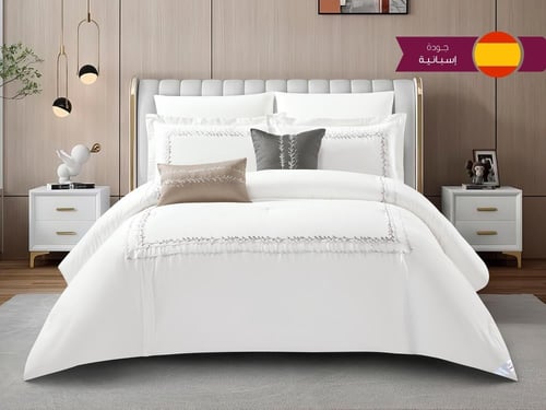 مفرش GISELLE قطن فاخر مطرز مزدوج - 200×200 سم - 10...