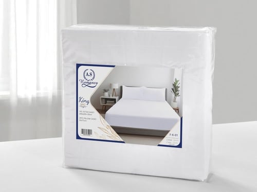 شرشف فيتد مطاط مزدوج - 200×200 سم - 3 قطع - أبيض