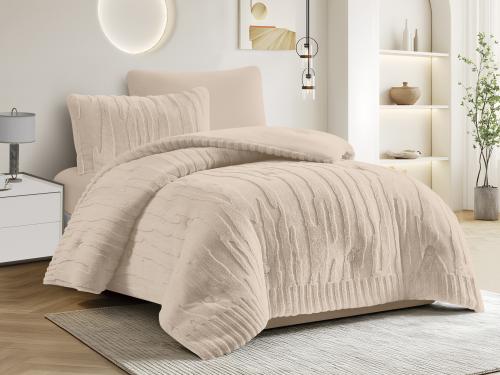 مفرش SUPER شتوي فرو مخمل مفرد ونص - 140×200 سم - 4 قطع - بيج غامق