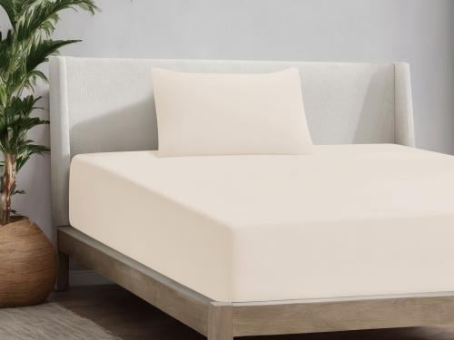 شرشف فيتد مطاط مفرد ونص - 140×200 سم - 2 قطع - بيج...