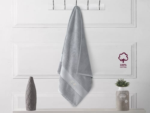 طقم مناشف قطن بامبو 4 قطع - رمادي فاتح