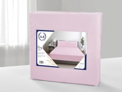 شرشف فيتد مطاط مزدوج - 200×200 سم - 3 قطع - وردي