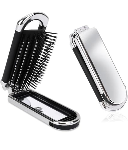 فرشاة شعر للسفر مع مرآة قابلة للطي بحجم الجيب،