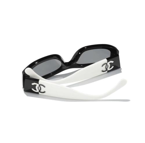 نظارة شمسية شانيل بإطار مستطيل أسود أبيض