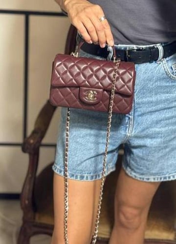 شنطة شانيل هاندل ماروني 20 سم