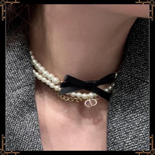 عقد فاخر وراقي جنزير مع لؤلؤ مع فيونكه ستان