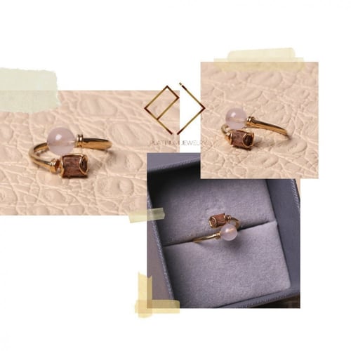 خاتم فضة عيار 925 مطلي ذهب و خشب العود و حجر