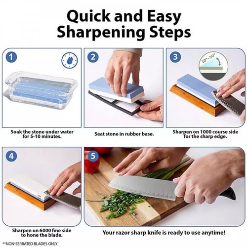 حجر جلخ وسن السكاكين3000/1000، مع قاعدة من خشب الب...