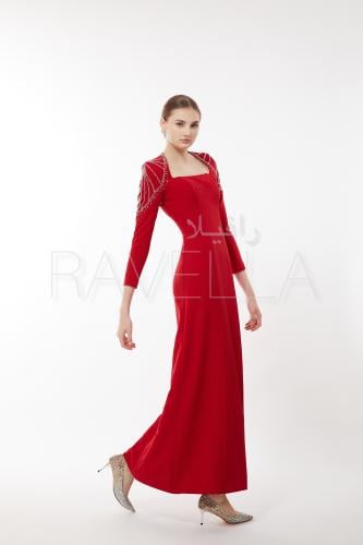 فستان كريب احمر بكرستال ناعم