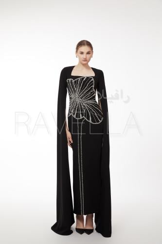 فستان سهرة كريب طويل بكرستال يدوي