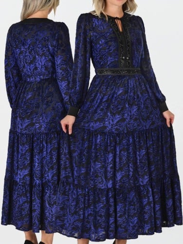 فستان مخمل كحلي طويل