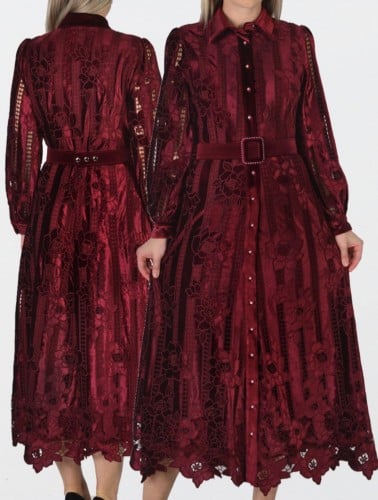 فستان جوبير مخمل مع حزام