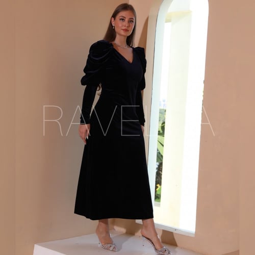 فستان مخمل كحلي انيق