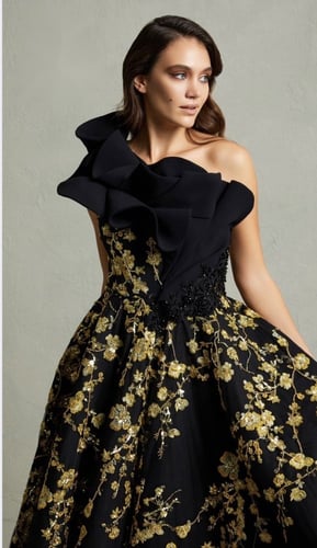 فستان سهرة بتطريز شك ذهبي