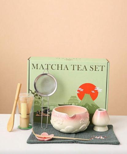 ادوات ماتشا 8قطع وردي