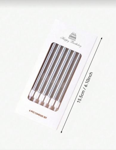 شموع فضي مستقيم 6 حبات