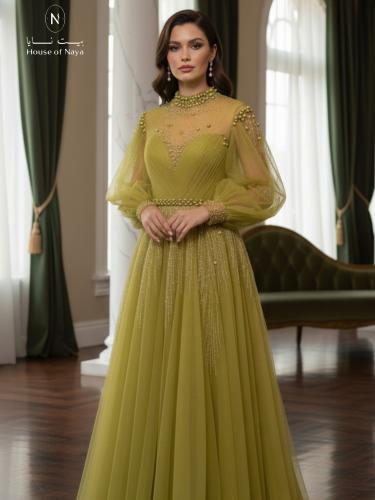 فستان تل مشكوك يدوي فخم